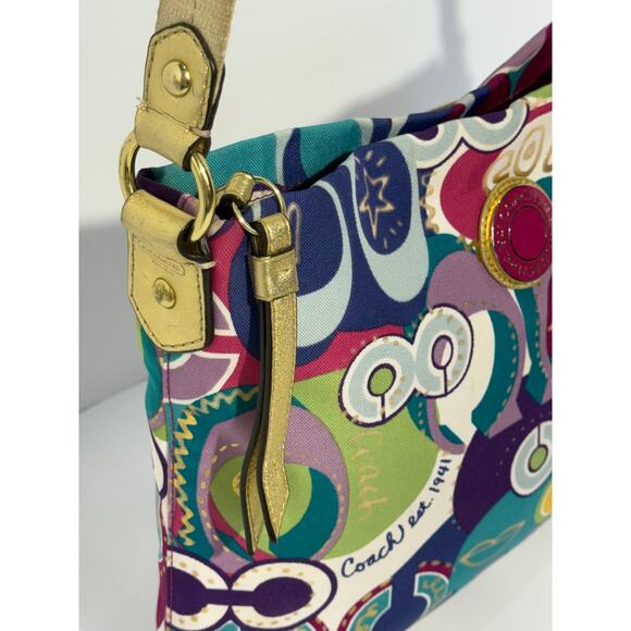 Coach Poppy Signature Canvas Leather Multicolor Shoulder / Crossbody Bag - Picture 4 of 15